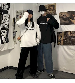 Punk Goth Pikkade varrukatega T-särk Meestele Tshirt Naiste korea Trend Ins Lahti Hong Kong Stiilis Sügis Jope Talvel Läbilöök Särk Meestele