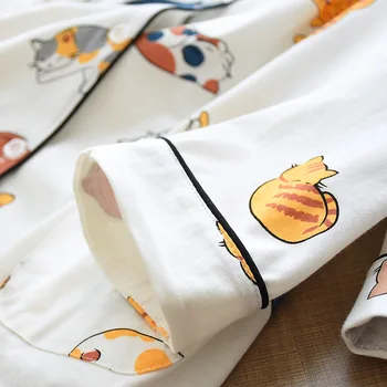 Puuvillane Pidžaama Naiste 2021 Armas Kass Prindi Peace Home Riided 2tk Komplekt Sleepwear Naine Tops+Püksid, Öösärgid Pijama Ülikond