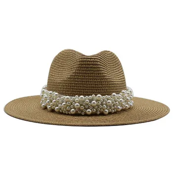 Päike mütsid naised mehed suvel, kevadel ringi ülaosas lai nokk koos band vöö pearl õled mütsid väljas rannas päikese käes kaitsev naiste mütsid uued