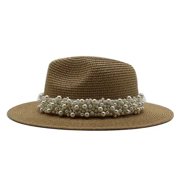 Päike mütsid naised mehed suvel, kevadel ringi ülaosas lai nokk koos band vöö pearl õled mütsid väljas rannas päikese käes kaitsev naiste mütsid uued