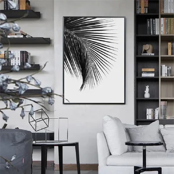 Põhjamaade Minimalistlik Must ja Valge Jätab Lõuend Maalid troopilised Taimed, Plakatid, Print Seina Art Pilte elutuba Home Decor
