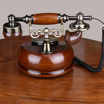 Pöörleva Kettaga Telefon Classic Puit Retro Vana Vanaaegseid Antiik Lauatelefoni Klassikaline Metallist Kelluke Handfree Redial Funktsioon Kodu