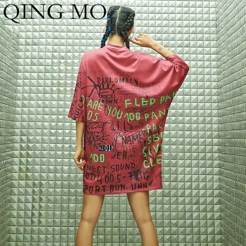 QING MO Naiste Punane Täht, Print T-Särk Kleit Naiste Vabaaja O-Kaelus Kleit Naistele Üle Põlve Mini Kleit 2021 Suvel ZQY914