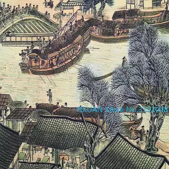 Qingming shanghetu silk Thangka brocade maali gold silk riide kudumine tikkimine tikand, siid antiikne käsitöö