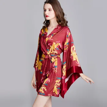 Rayon Sleepwear Lady Prindi Dragon Phoenix Kimono Hommikumantel Kleit Nightgowns Riided Nightwear Intiimne Pesu Seksikas Homewear