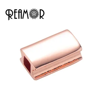 REAMOR 5tk Metallist Lihtne Tühi Ruut Rant Rose Gold Musta Värvi Laser Logo Helmed DIY Käevõru Ehted Tegemise Tarvikud