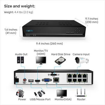 Reolink 8ch RLN8-410 5MP PoE NVR Sisseehitatud 2TB HDD jaoks Reolink 4MP 5MP 4K HD-IP-Kaamerad AINULT 24/7 Video-Recorder