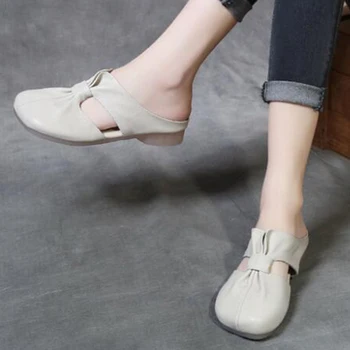 Retro Naiste Kingad Suvel uus Baotou Korter sussid naturaalsest Nahast Naiste Sandaalid Sussid Sisselõigete Fashion Shoes Naiste hy790
