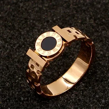Ring Must Rõngas Paar Ehted Rooma Numbritega Ringi Titaan Terasest Tõusis Kulla Värvi R005