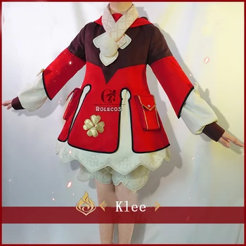 ROLECOS Mäng Genshin Mõju Klee Cosplay Kostüüm Klee Kleit Cosplay Genshin Mõju Kostüüm Müts, Kindad Naistele Halloween Täielik Komplekt