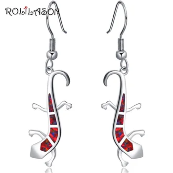 ROLILASON Loomade gecko disain punane Tulekahju Opaal 925 Hõbe Tilk Kõrvarõngad daamid mood ehteid OE701