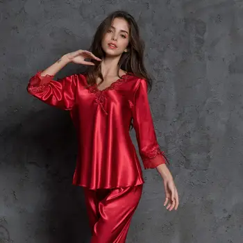 Roosa Naiste Pidžaama Komplekti Imiteerimist Silk Triibuline Pyjama Naiste Sleepwear Komplekti Naiste Kevad Suvi Sügis Naine Homewear