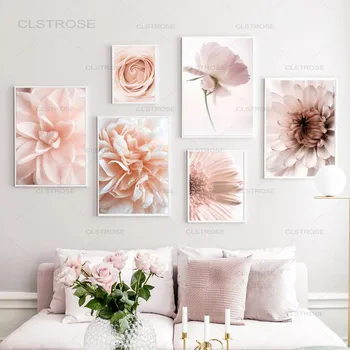 Roosa Pojeng Roos Chrysanthemum Lill Põhjamaade Plakatid Ja Pildid Seina Art Lõuend Maali Seina Pildid Elutoa Seina Decor