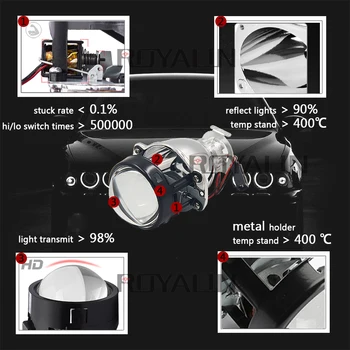 ROYALIN Mini Bi Xenon Projektor Objektiiv, LED-PÄEVATULED Angel Eyes Topelt Halo Rõngad Mootorratta Auto Juht Tuli H4, H7 Kasutada H1 pirnid 2.0