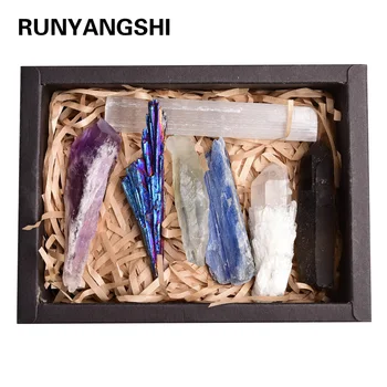 Runyangshi 7tk Looduslik Ametüst crystal originaal kivi mineraalse isendi kasti Ühe selge kvarts kogumine