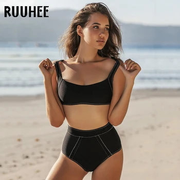 RUUHEE 2020 Sexy Bikini Kõrge Vöökoht Ujumistrikoo Naine Polsterdatud Push Up Tahke Suvel Ujumine Rannas Supelrõivad trikoo Naistele