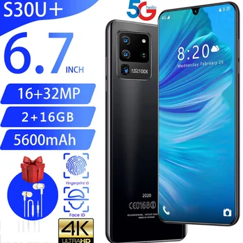 S30U+ 5G Nutikas Telefon 6.7 Tolline 4K HD Ekraan, 2GB RAM 16GB ROM 32MP Dual Sim Kaardi Nägu/Fingerprint Ava Android Mobile Nutitelefoni