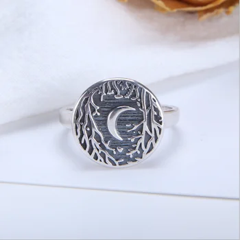 S925 sterling silver moonlight metsa avamine ringi naine retro loominguline väike crescent ring geomeetriline ehted
