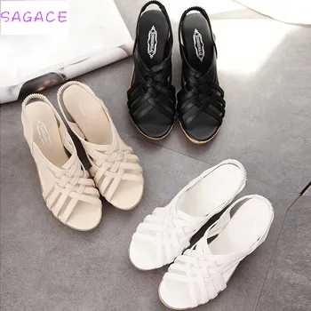 SAGACE 2018 Naiste Sooja Elegantne Sandaalid Naine Naiste Kõrge Platvormid Lõigatud Elektrikatkestusi Muster Ruuduline Vöö Gladiaator Sandaalid