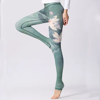 SALSPOR Flower Print Jooga Püksid Naiste Kõrge Vöökoht Push Up Running Sport täispikk Polüester Säärised Feamle Püksid