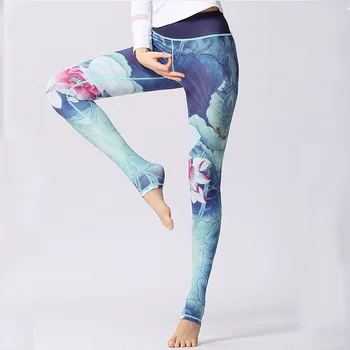 SALSPOR Flower Print Jooga Püksid Naiste Kõrge Vöökoht Push Up Running Sport täispikk Polüester Säärised Feamle Püksid