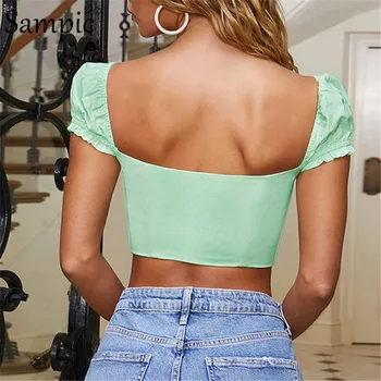 Sampic Sexy Lühike Varrukas Valge Tshirt Backless Lühike Tee Särk Sõbrad Mint Roheline Crop Top Vogue Suvel Naiste T-Särk 2019 Tops