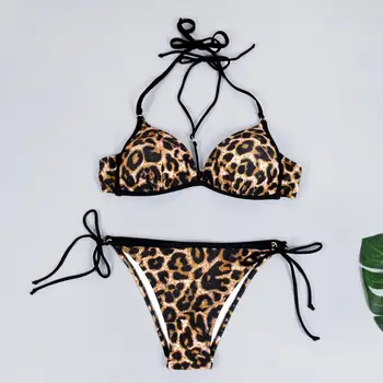 Seksikas Monokini Sidemega Pool Seotud Supelrõivad Push Up Strappy Päitsed Trikoo Beachwear Bikiinid Komplekti Kuum Leopard Bikinis Naiste 2020