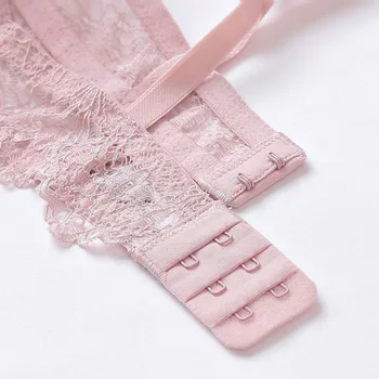Seksikas naiste aluspesu komplekt läbipaistev pits rinnahoidja ja sukkpüksid komplekti push up 2018 uued 3/4 tassi reguleeritav pesu kolm neljandikku