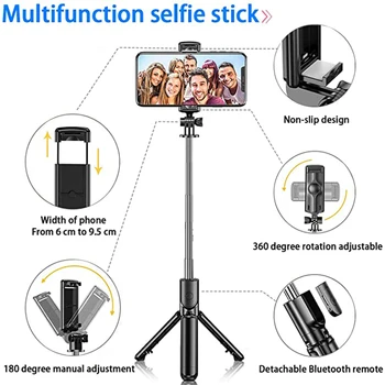 Selfie Kinni Statiivi Bluetooth Selfie Kinni Traadita Kaugjuhtimispult 3 in 1 Pikendatav Selfie Kinni iPhone Samsung Galaxy Huawei