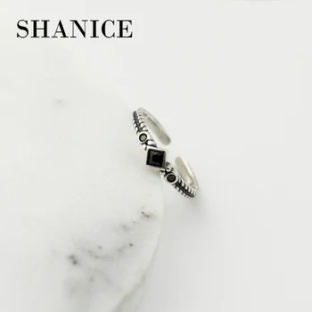 SHANICE Retro Sterling-Silver-Ehted Must Kristall 925 Sterling Hõbe Avatud Rõngad Naistele Kivi CZ Mood Ring