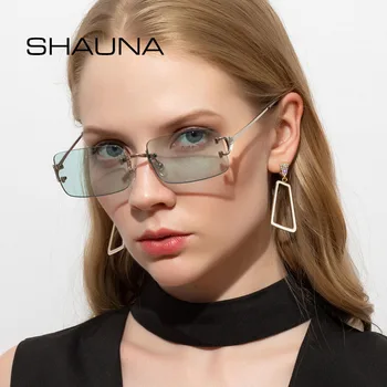 SHAUNA Moe-Rimless Päikeseprillid Naine Brändi Disainer Selge Roheline Mehed Toonitud Tooni UV400
