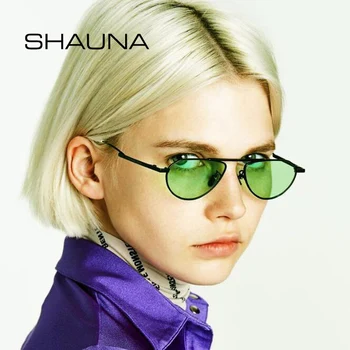 SHAUNA Mood Cat Eye Päikeseprillid Naistele Brändi Disainer Metallist Raam, Roheline päikeseprillid Meestele UV400