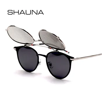 SHAUNA Retro Polariseeritud Päikeseprillid Flip Silma Vintage Metal Steampunk Tooni UV400