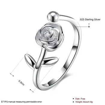 SILVERHOO 925 Sterling Hõbe Rõngad, Naiste Minimalistlik Roosi Lille Avatud Reguleeritav Sõrme Sõrmus Pulmad Engagement Ehted