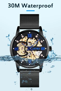 SKMEI Mehhaaniline Automaatne Vaata Meeste Luksuslik Quartz Watch Strainless Terasest Rihm Veekindel Käik Õõnes Kunsti Kellad Montre Homme