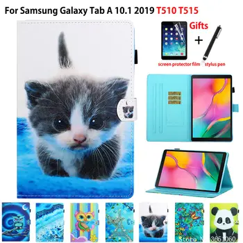 SM-T510 Case For Samsung Galaxy Tab 10.1 2019 T510 T515 SM-T515 Kate Funda Mood Prindi Klapp Seista Naha Shell Coque +Kingitus