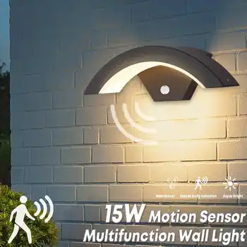 Smuxi LED seinavalgusti 15W Liikumisandur Seina Lamp Väljas Aed Õue Veranda Tuled Soe Valge Ilmastikukindel Veekindel IP54