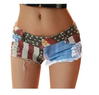 Soe Naiste lühikesed Püksid Ameerika USA Lipu Trükitud Mini lühikesed Püksid Teksad Sexy Denim Püksid Madala Talje Tutt Õõnes Läbi Augu lühikesed Püksid