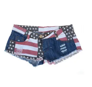 Soe Naiste lühikesed Püksid Ameerika USA Lipu Trükitud Mini lühikesed Püksid Teksad Sexy Denim Püksid Madala Talje Tutt Õõnes Läbi Augu lühikesed Püksid