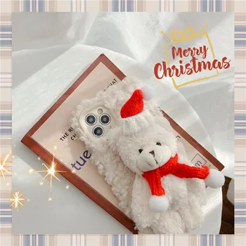Soe Palus Jõulud karu kingitus Telefon Case for iPhone 12 11 Pro Max mini XS Max XR X 7 8 Plus Cute cartoon Karvased kohev Karusnahk Kate