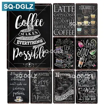 [SQ-DGLZ] Kohv Teeb Everying Võimalik Metallist Märk kohvipaus Wall Decor Kohvi Menüü Tina Märk Maali Laigud Kunsti Plakat