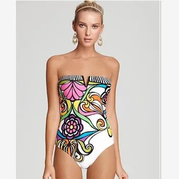 Strappy Tüdruk Monokini V style Prindi Lilleline Naiste Ujumisriided, Backless Sidemega Ühes Tükis Ujumistrikoo Suvel Ühes tükis Beachwear