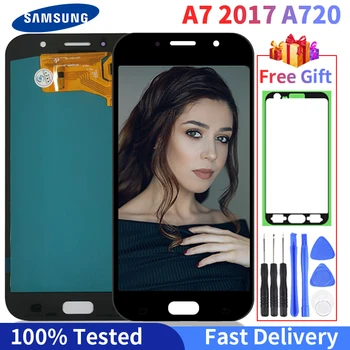 Super AMOLED LCD A7 2017 A720 LCD Ekraan Samsung Galaxy A720F SM-A720F Puutetundlik Digitizer Assamblee Asendamine Peale