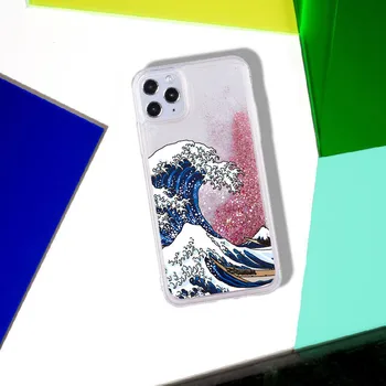 Suur Laine maha Kanagawa Sparkle Vedelik Reaalne Glitter Telefoni Juhul Fundas Kate iPhone 11 X XS XR Max Pro 7 8 7Plus 8Plus 6