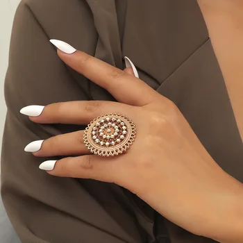 Suur Ring sõrmustes Naiste Boho India Egiptus Kulla Värvi Metallist Hip-hop Lähis Läikiv Rhinestone sõrmustes Pool Ehted