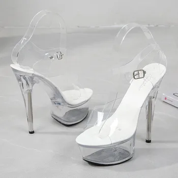 Suve sandaalid 2021 Seksikas super kõrged kontsad 15CM stiletto platvorm sandaalid naine läbipaistev kristall kingad pulm kingad