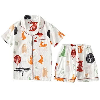 Suvel 2020. aasta uus puuvillane kahekordne marli pidžaama naiste jaoks mugav daamid vabaaja kodus kandma pajama set cute cartoon pidžaama