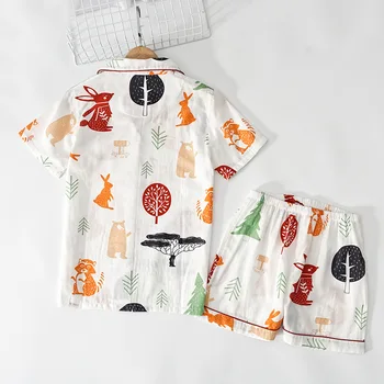 Suvel 2020. aasta uus puuvillane kahekordne marli pidžaama naiste jaoks mugav daamid vabaaja kodus kandma pajama set cute cartoon pidžaama