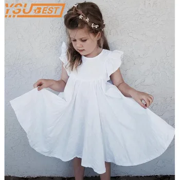 Suvel Beebi Tüdrukute Kleidid 2019 Euroopa Ameerika Väikelapse Lapsed Tüdruk Kleit Ruffles Printsess Linane Kleit Mood Suve Riided