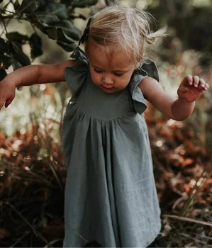Suvel Beebi Tüdrukute Kleidid 2019 Euroopa Ameerika Väikelapse Lapsed Tüdruk Kleit Ruffles Printsess Linane Kleit Mood Suve Riided